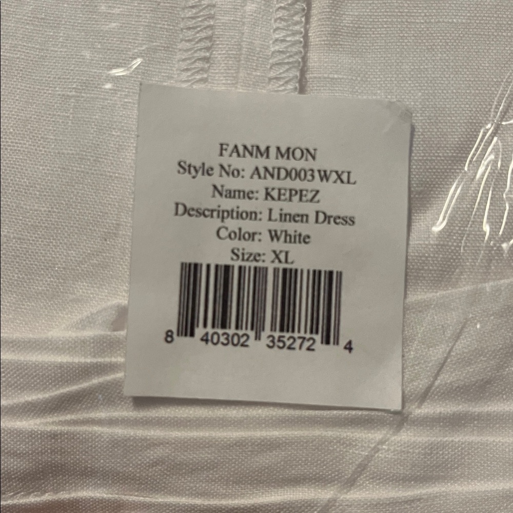 NWT Andie x Fanm Mon KEPEZ DRESS LINEN CAFTAN NEW White Blue EMBROIDERED size XL - Picture 8 of 11